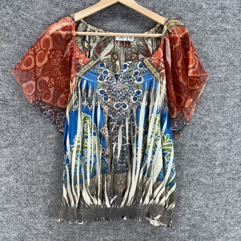 Cato Blouse Women 18/20W Plus Gray Geometric V-Neck Short Sleeve Pullover Casual